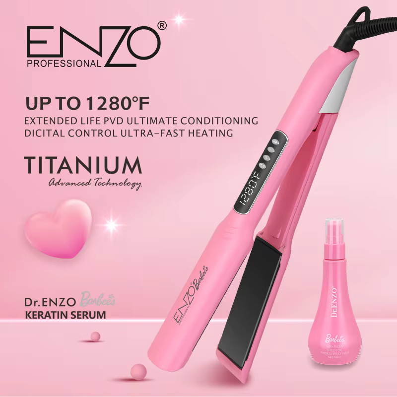 ENZO Hair Straightener Pink Wide Titanium Plate 2-in-1 Straightener & Curler EN-5301