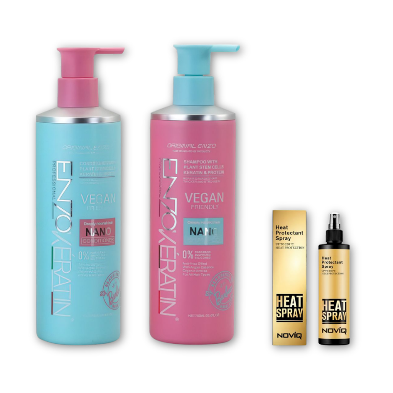 ENZO Vegan-Friendly Nano Nourishing Anti-Frizz Hair Care Set with NOVIQ Heat Spray