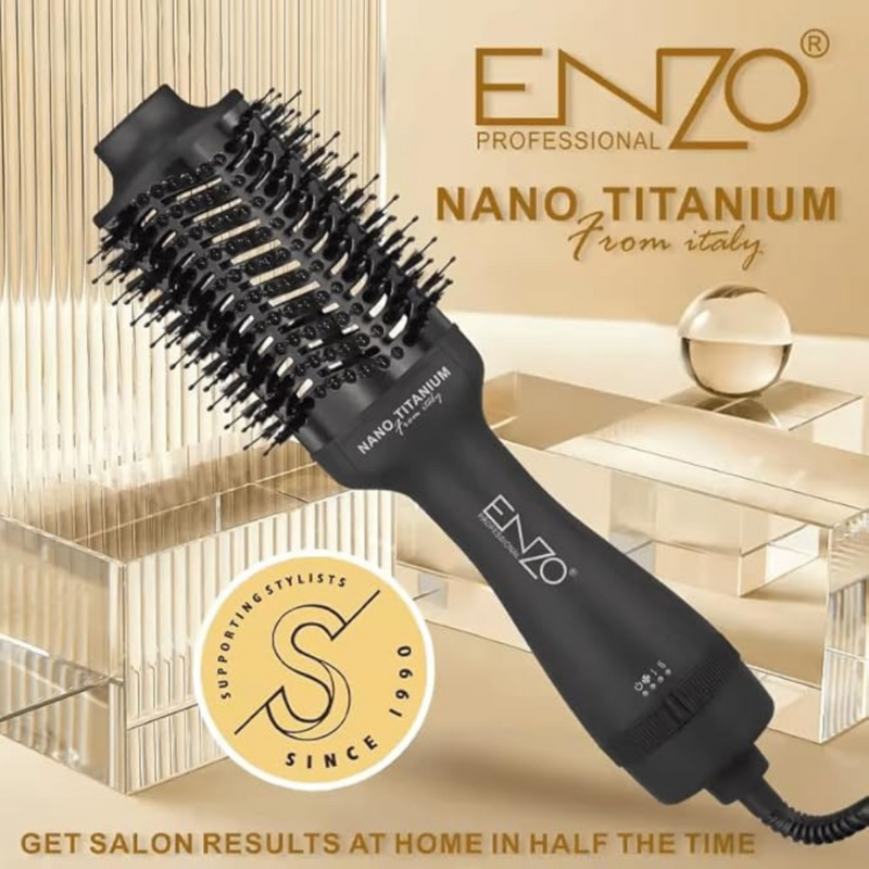 ENZO Professional Black Titanium Hair Dryer & Volumiser Brush (EN-6215)