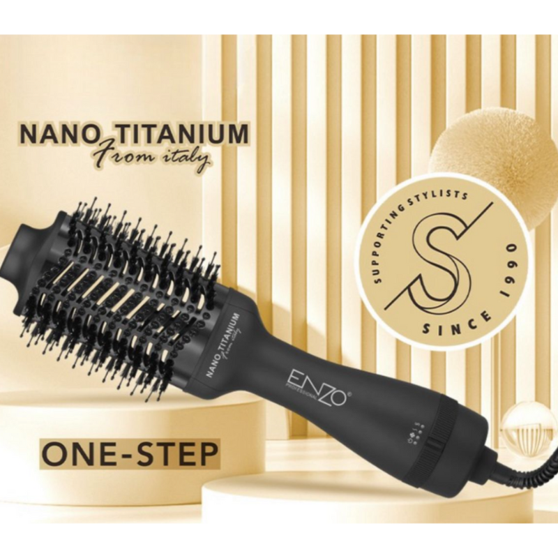 ENZO Professional Black Titanium Hair Dryer & Volumiser Brush (EN-6215)