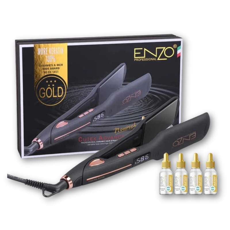 ENZO | Keratin Ceramic Straightener + 4 Keratin Serum Bottles | EN-1451