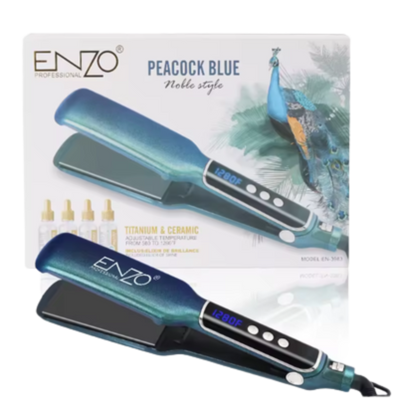 ENZO Peacock Blue Titanium & Ceramic Hair Straightener – With Elixers of Shine (EN-3983)