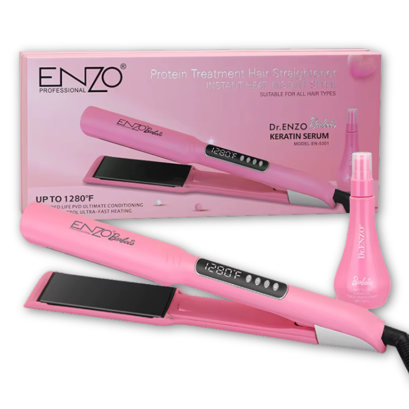 ENZO Hair Straightener Pink Wide Titanium Plate 2-in-1 Straightener & Curler EN-5301