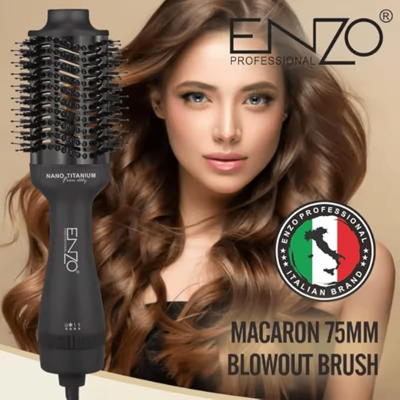ENZO Professional Black Titanium Hair Dryer & Volumiser Brush (EN-6215)
