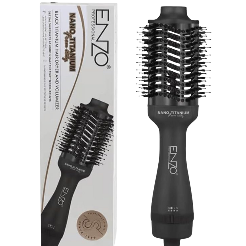 ENZO Professional Black Titanium Hair Dryer & Volumiser Brush (EN-6215)