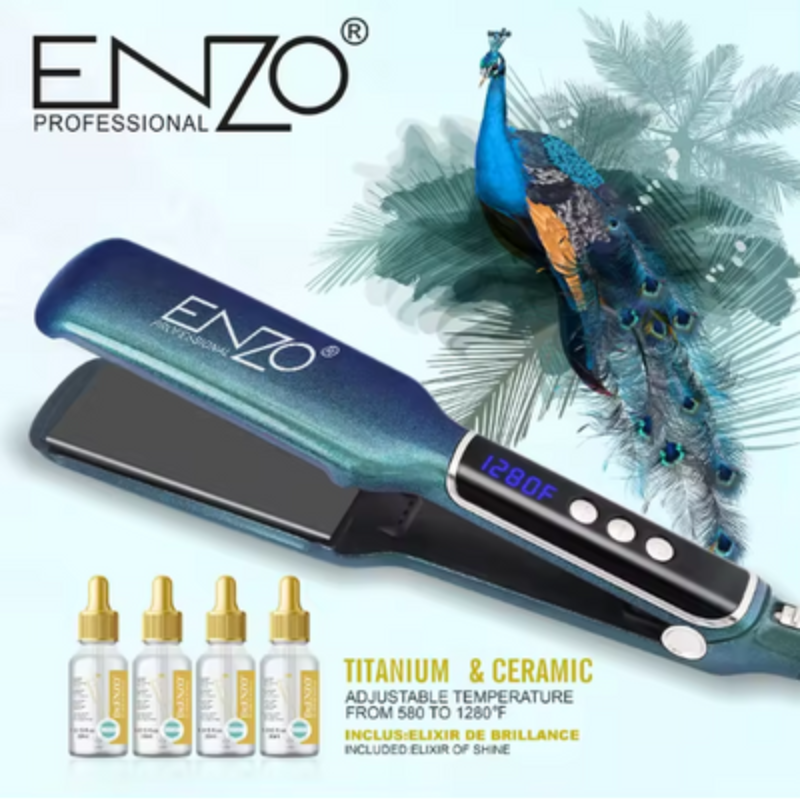 ENZO Peacock Blue Titanium & Ceramic Hair Straightener – With Elixers of Shine (EN-3983)