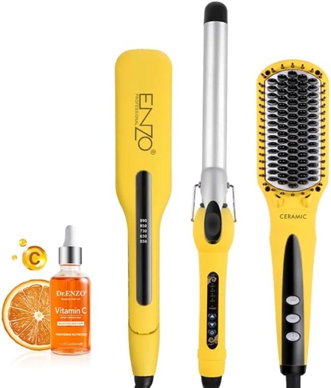 ENZO PROFESSIONAL ENZO 4 in 1 Yellow Titanium Plate Hair styling tools Set