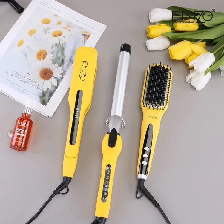 ENZO PROFESSIONAL ENZO 4 in 1 Yellow Titanium Plate Hair styling tools Set