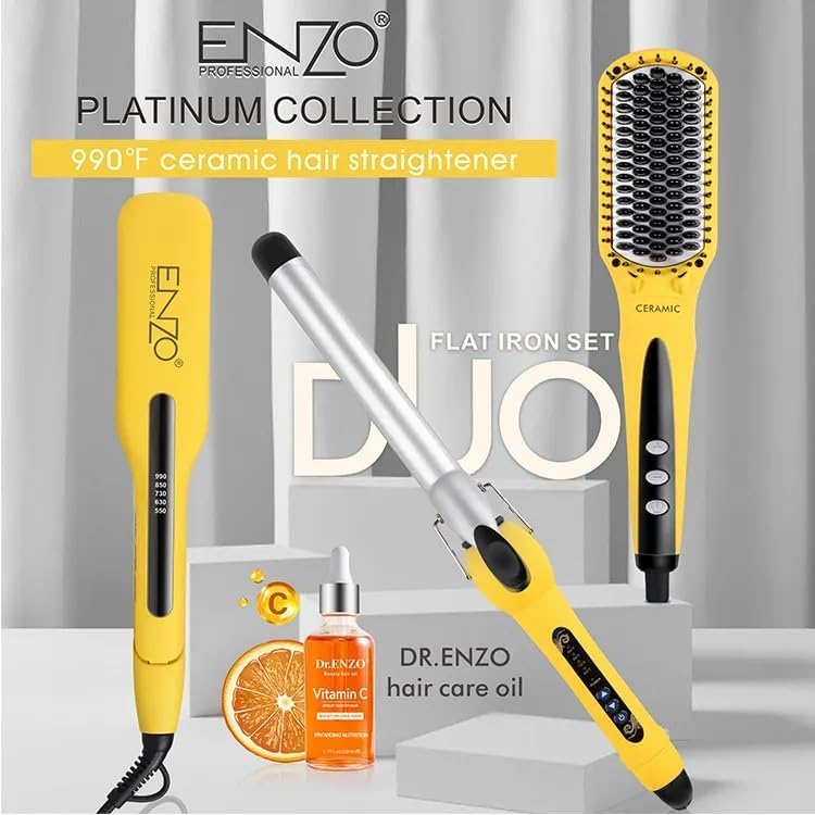ENZO PROFESSIONAL ENZO 4 in 1 Yellow Titanium Plate Hair styling tools Set