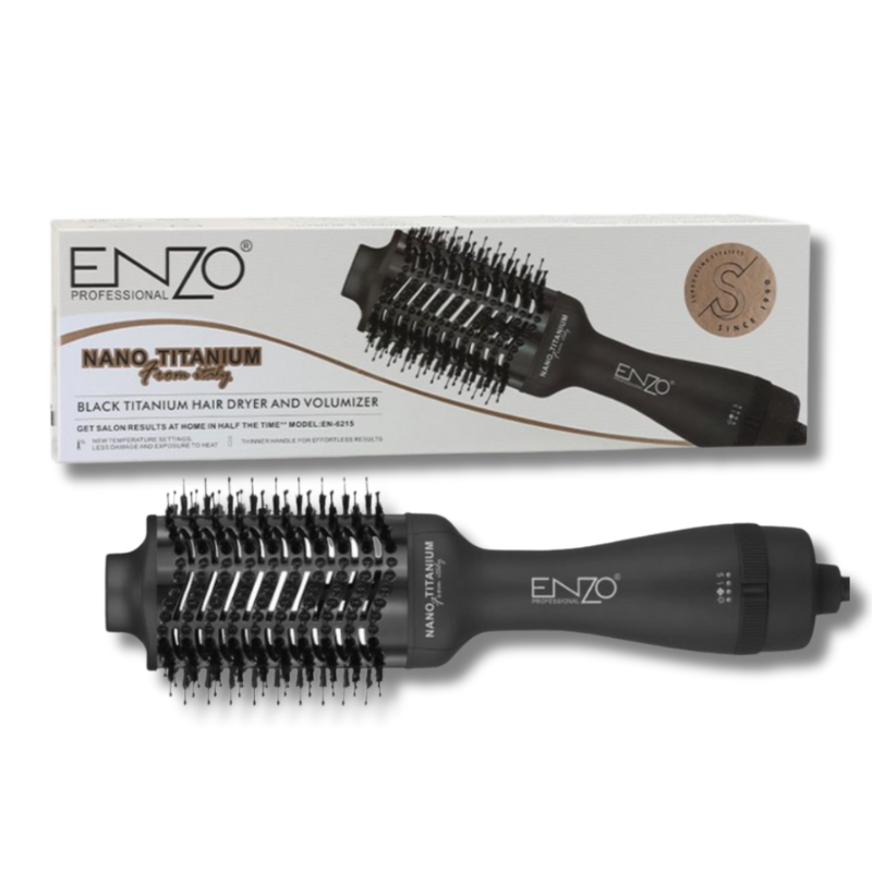 ENZO Professional Black Titanium Hair Dryer & Volumiser Brush (EN-6215)
