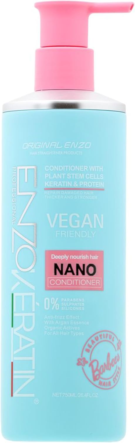Enzo Nano Vegan Hair Smooth Set + NOVIQ Heat Spray 250ml | Anti-Frizz Shampoo & Conditioner for All Hair Types | Plant-Based, Sulfate-Free, Nano Hydration for Soft, Shiny, Healthy Hair