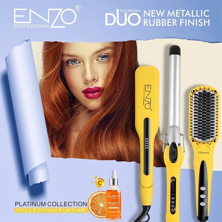 ENZO PROFESSIONAL ENZO 4 in 1 Yellow Titanium Plate Hair styling tools Set