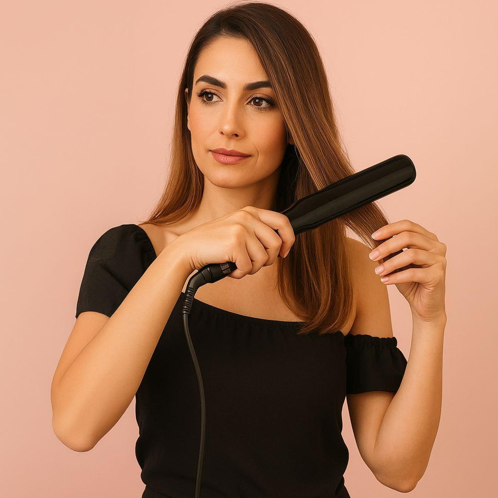 Enzo Graphite Titanium Hair Straightener + NOVIQ Heat Spray 250 ml | Dual Voltage Flat Iron with Adjustable Heat (130¬∞C‚Äì230¬∞C) | Fast Heat-Up, Frizz-Free Shine, and Smooth Styling