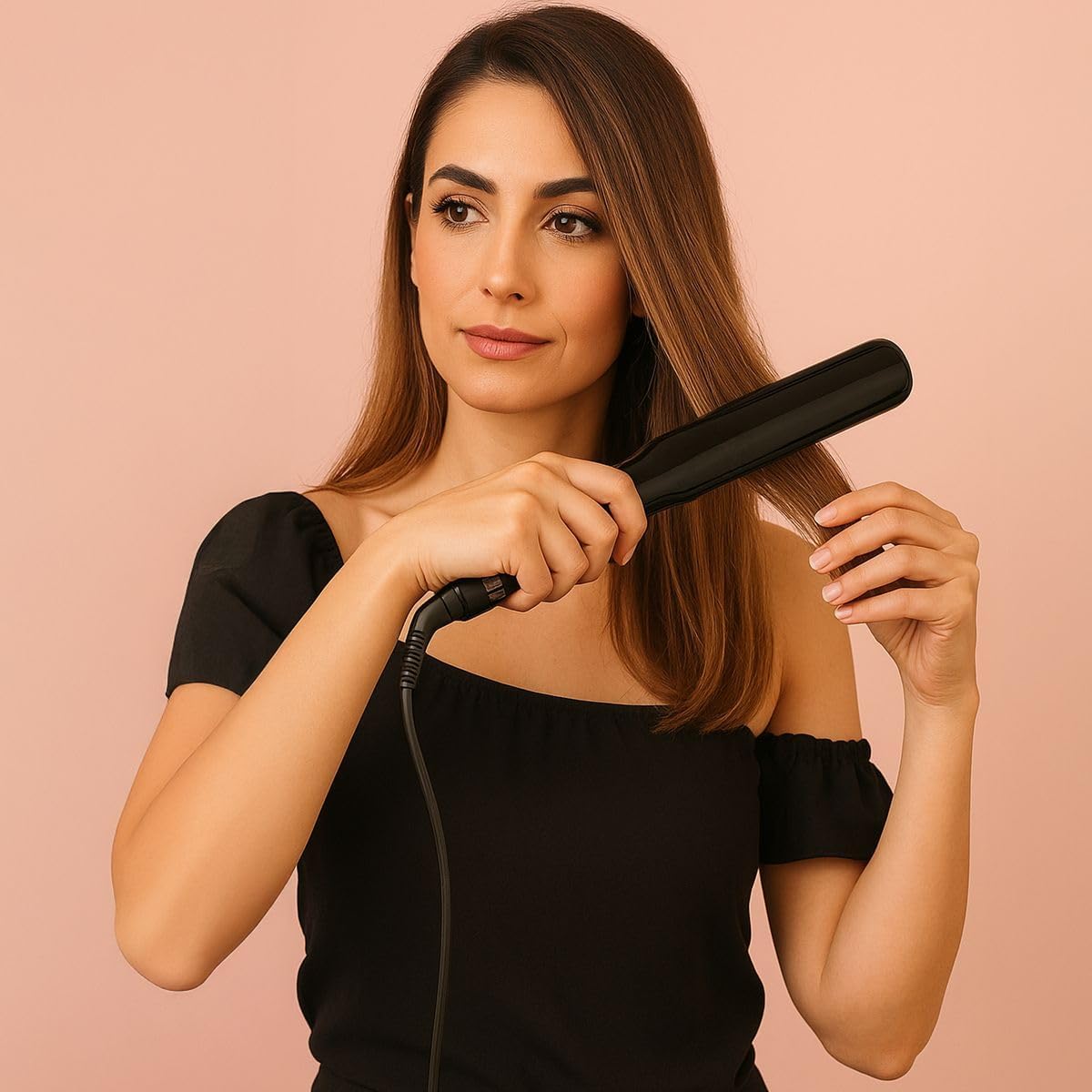 Enzo Graphite Titanium Hair Straightener + NOVIQ Heat Spray 250 ml | Dual Voltage Flat Iron with Adjustable Heat (130¬∞C‚Äì230¬∞C) | Fast Heat-Up, Frizz-Free Shine, and Smooth Styling