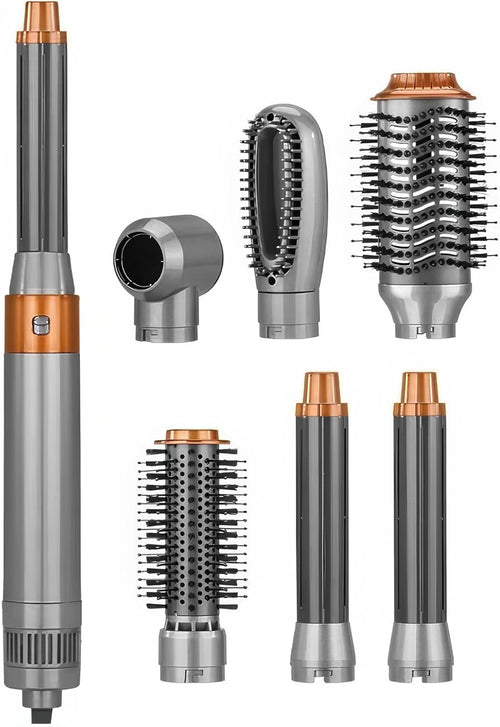 Enzo 5-in-1 Hair Dryer Brush & Air Curler + NOVIQ Heat Spray 250ml | Ionic Hair Styler w/ 5 Interchangeable Attachments, Cool Shot & Frizz Control | Smooth, Voluminous, Salon-Quality Results (Brown)