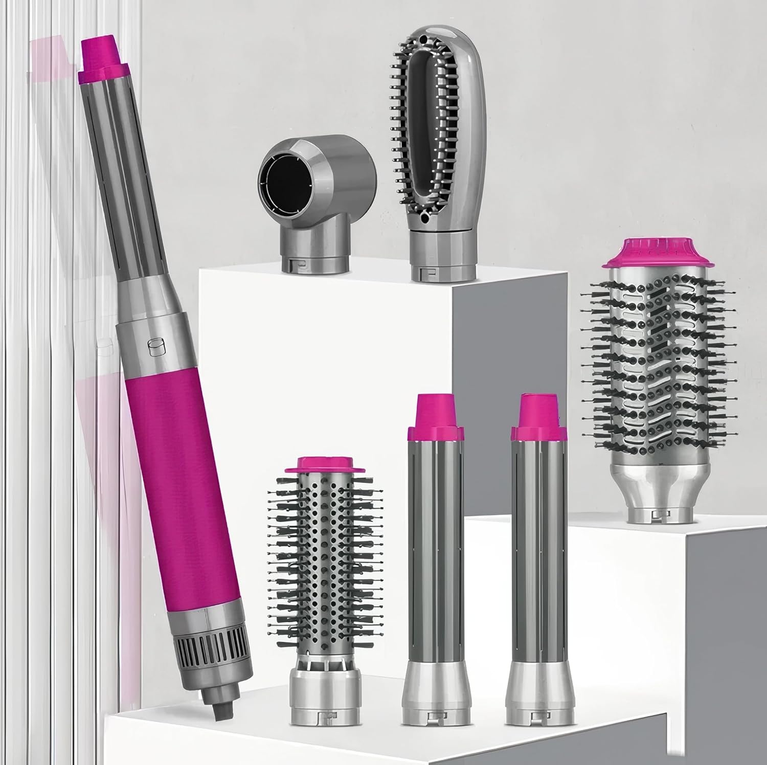 ENZO | (Pink) 5-in-1 Hair Dryer Brush & Air Curler + NOVIQ Heat Protection Spray (250ml)