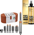Enzo 5-in-1 Hair Dryer Brush & Air Curler + NOVIQ Heat Spray 250ml | Ionic Hair Styler w/ 5 Interchangeable Attachments, Cool Shot & Frizz Control | Smooth, Voluminous, Salon-Quality Results (Brown)