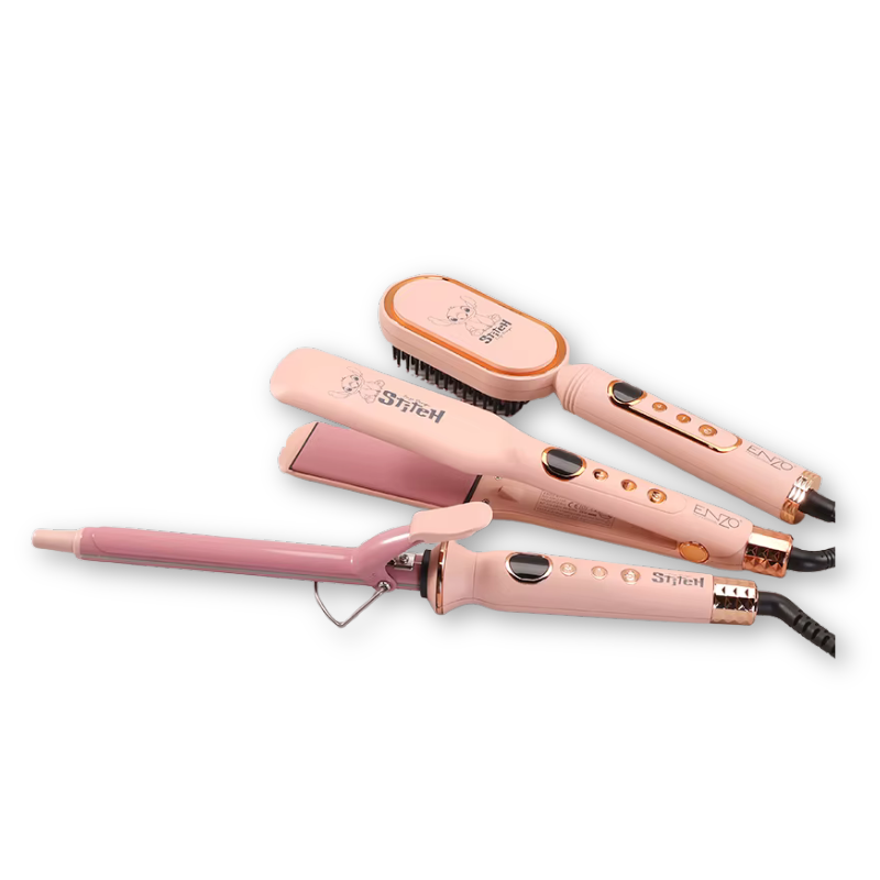 ENZO | 3-in-1 Hair Styling Tool Set (Flat Iron + Curler + Hot Comb) | EN-3135