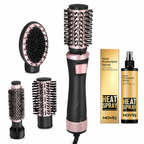 ENZO 4-in-1 rotating ionic hot air brush with four styling attachments and NOVIQ heat protection spray