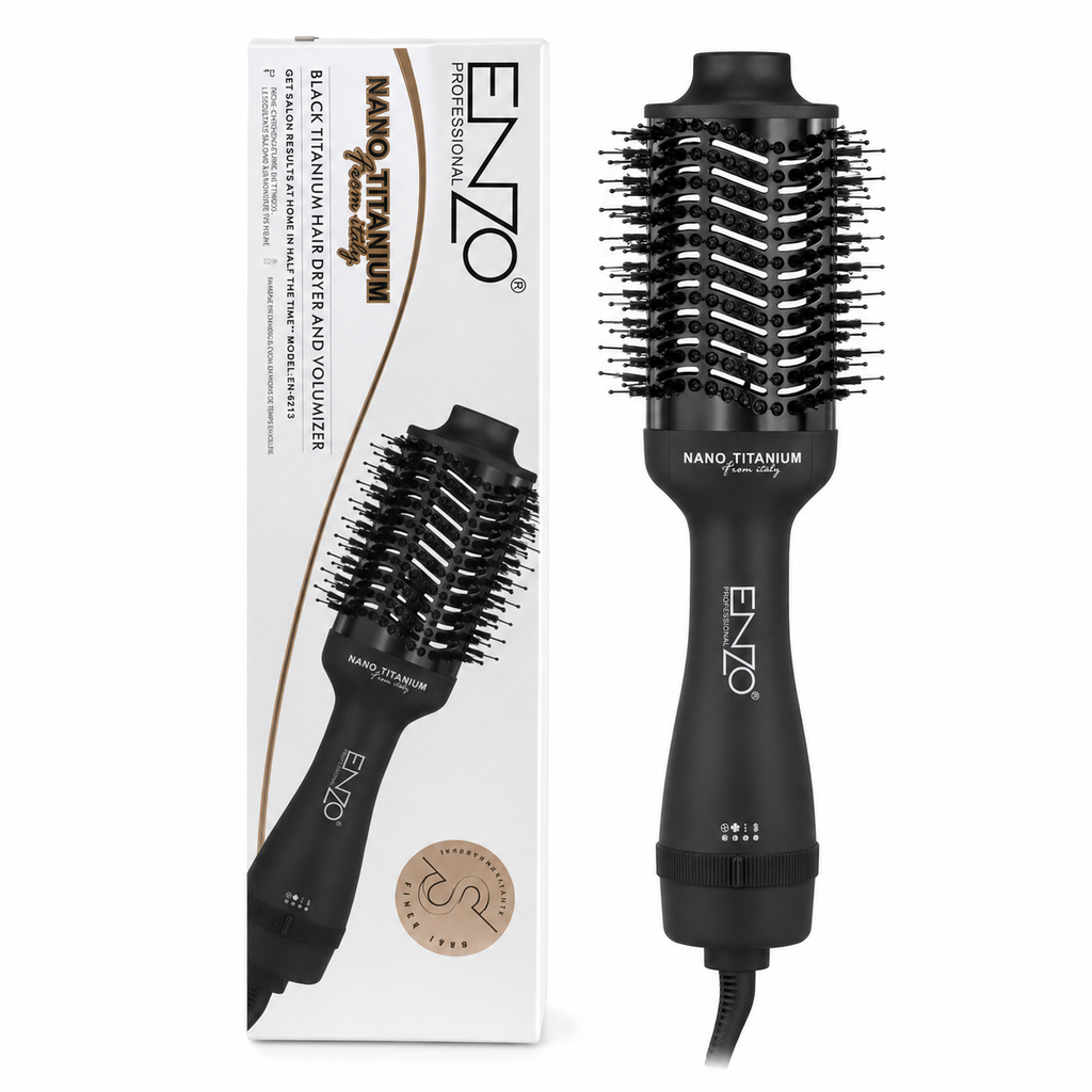 ENZO Professional Black Titanium Hair Dryer & Volumiser Brush (EN-6215)