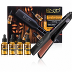 ENZO salon argan oil straightener with retail box and four argan oil bottles
