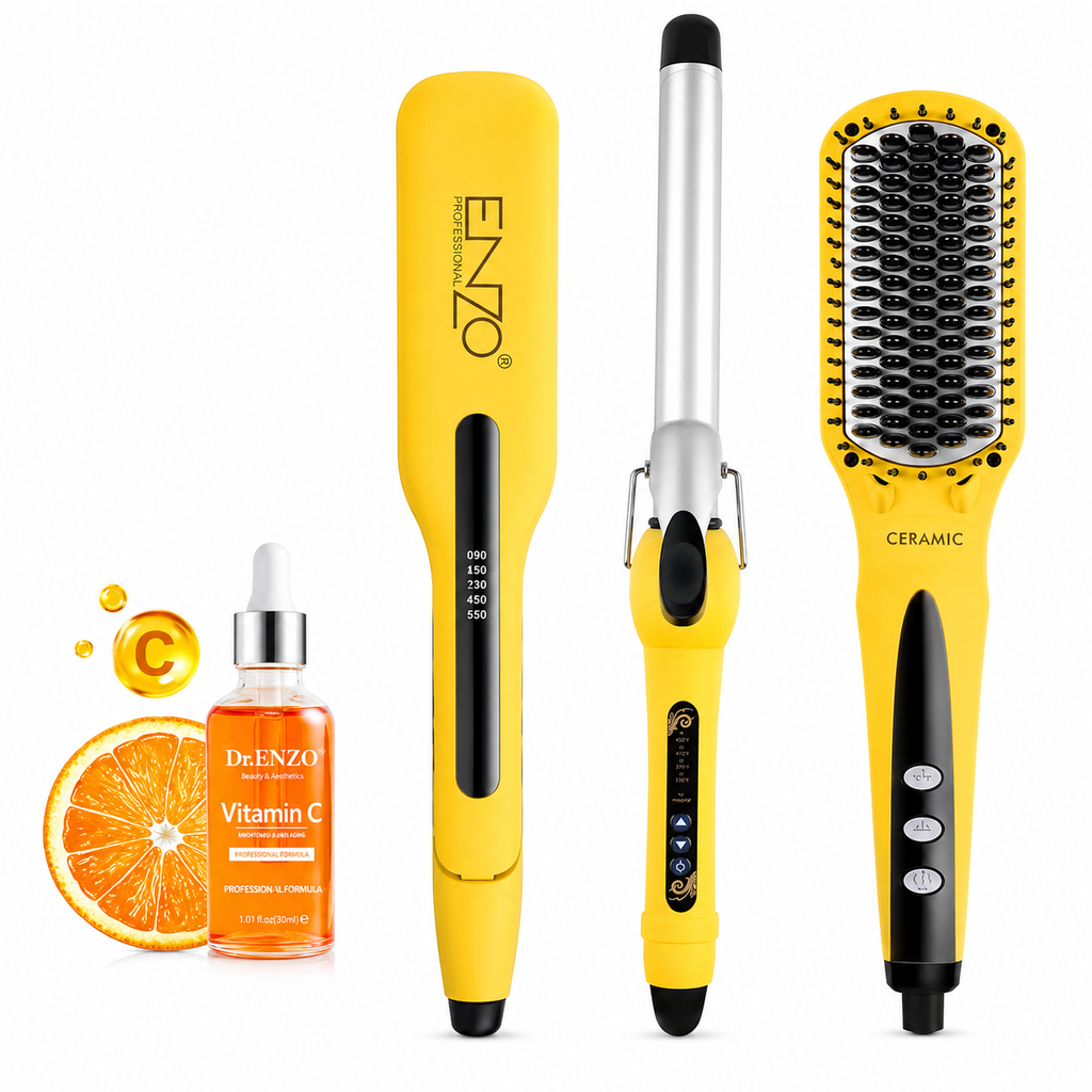 ENZO 4-in-1 Yellow Titanium Plate Hair Styling Set