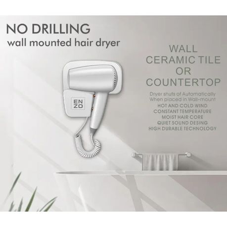 ENZO Italian No-Drill Wall Mount 1600W Hair Dryer