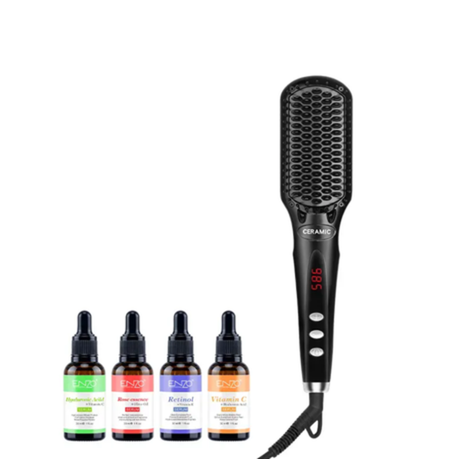 ENZO Intelligent Straightening Hair Brush + Hair Serum Set