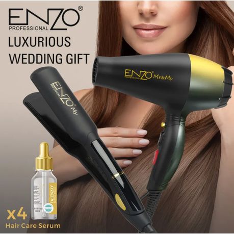 ENZO 2-in-1 Black Hair Dryer & Straightener Hair Care Set