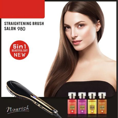 ENZO Salon Black Straightening Brush + Healthy Hair Vitamin Set