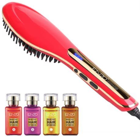 ENZO Salon Black Straightening Brush + Healthy Hair Vitamin Set