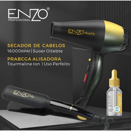 ENZO 2-in-1 Black Hair Dryer & Straightener Hair Care Set