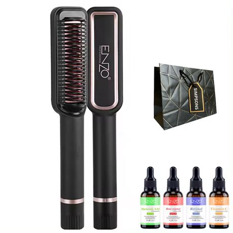 ENZO Hair Comb Straightening Iron + 4 Hair Serums & Bag