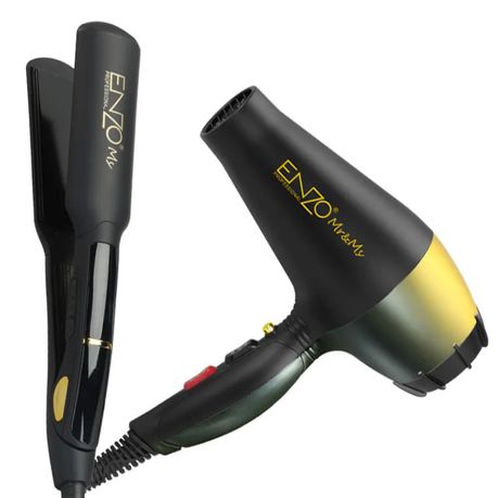 ENZO 2-in-1 Black Hair Dryer & Straightener Hair Care Set