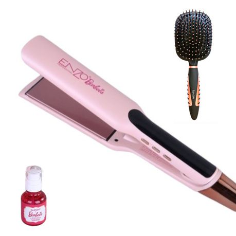 ENZO Ceramic Hair Straightener + Nourishing Oil & Paddle Brush
